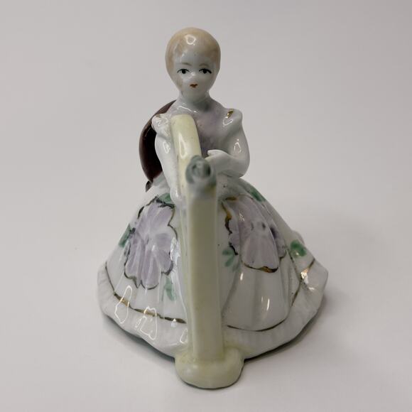 Vintage Figurine 18th Century Girl Playing Harp/Floral Dress/Bird Hand Painted - Picture 4 of 9